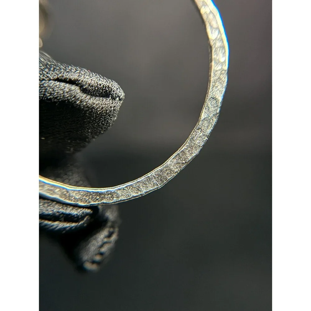 Silver Tone Hammered Open Hoop Scroll Pendant Large Boho Drop